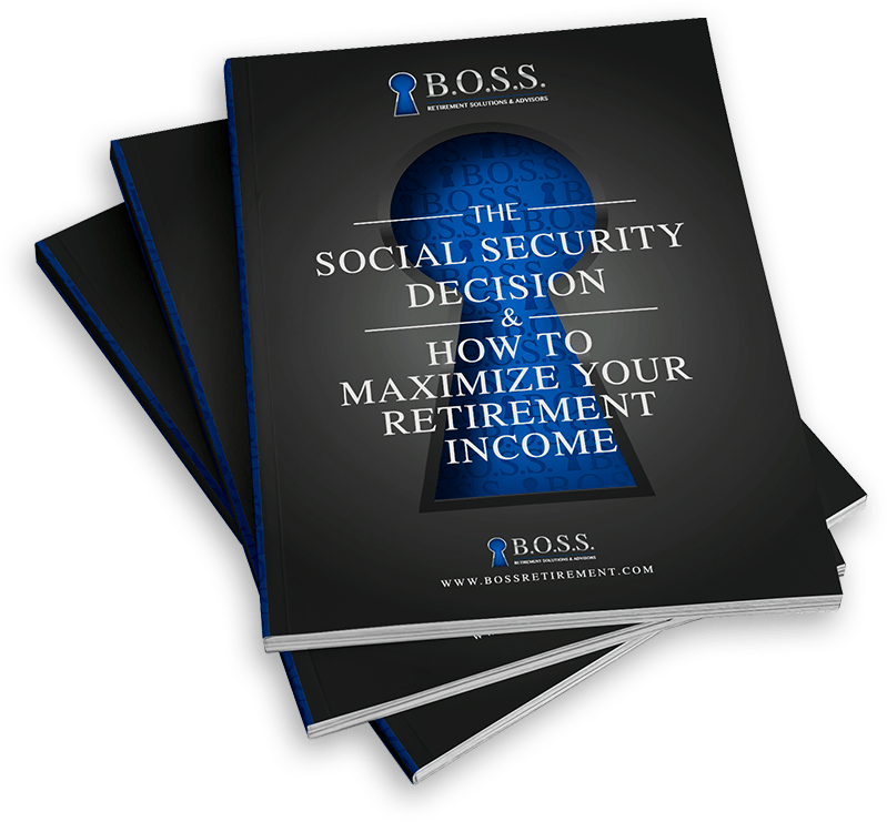 three stacked booklets titled the social security decisions and how to maximize your retirement income